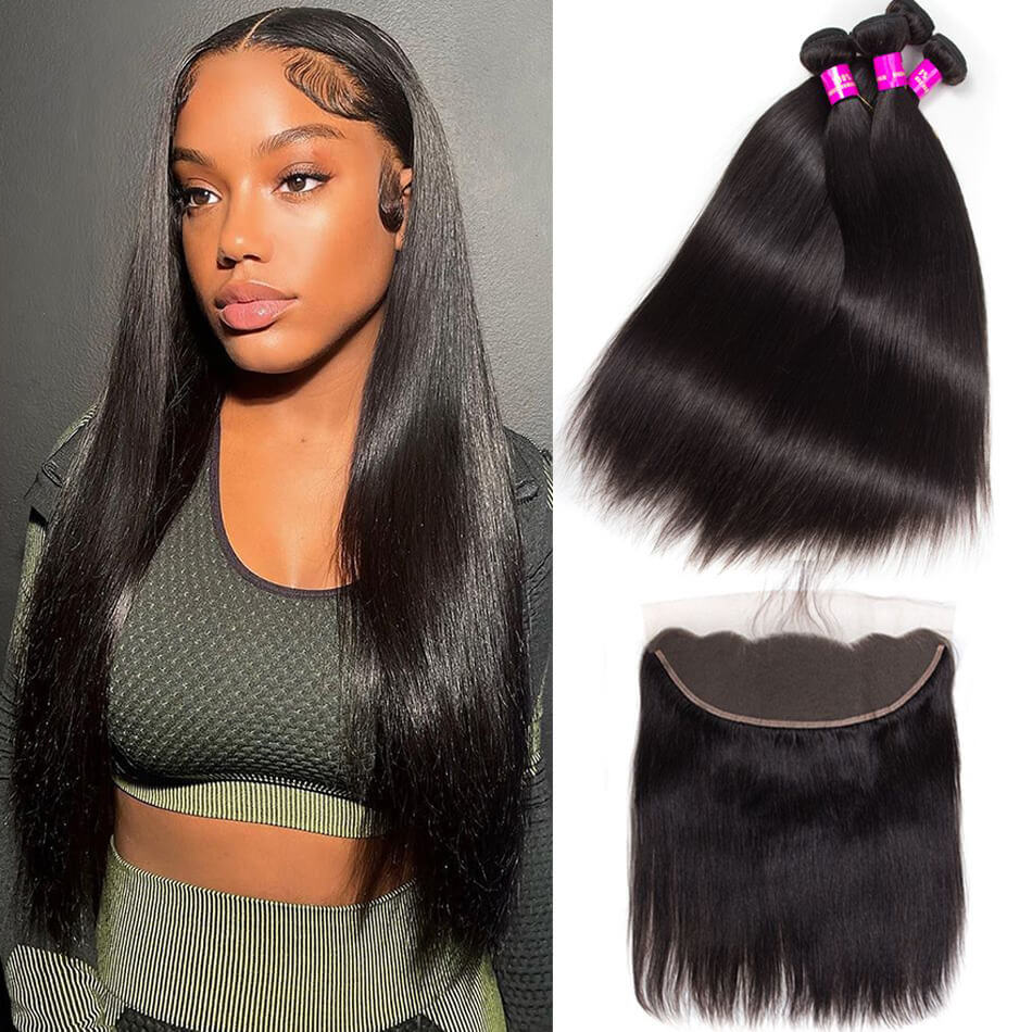 Tuneful 10A Straight Human Hair 4 Bundles With 13x4 Lace Frontal