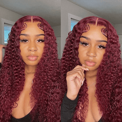 Tuneful Glueless Burgundy Color 13x6 5x5 4x6 Glueless Lace Front Closure Human Hair Wigs Curly Wigs