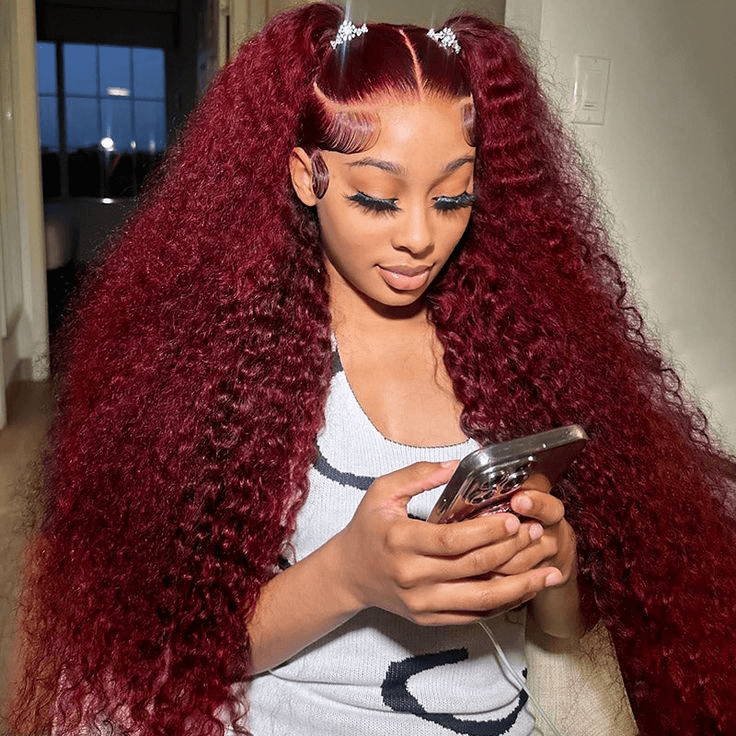 Tuneful Glueless Burgundy Color 13x6 5x5 4x6 Glueless Lace Front Closure Human Hair Wigs Curly Wigs