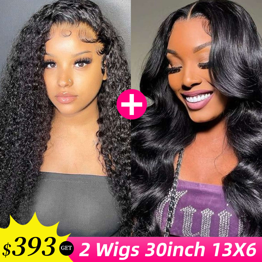 [2Wigs 13x6] Jerry Curly & Body Wave 30 Inches Lace Frontal Wigs