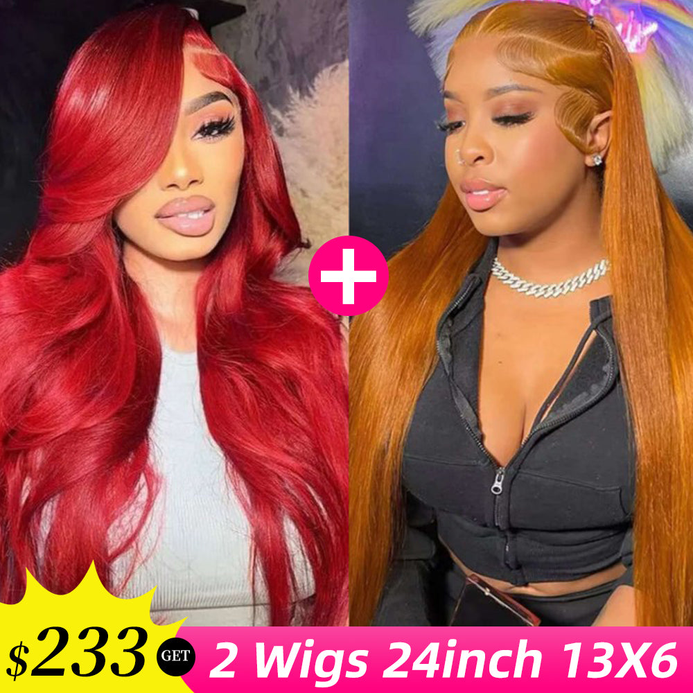 [2Wigs 13x6] Ginger Colored & Red Colored 24 Inches Lace Frontal Wigs