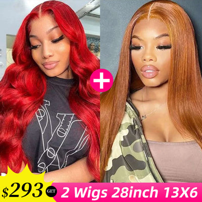 [2Wigs 13x6] Ginger Colored & Red Colored 28 Inches Lace Frontal Wigs