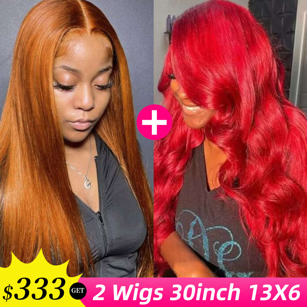 [2Wigs 13x6] Ginger Colored & Red Colored 30 Inches Lace Frontal Wigs