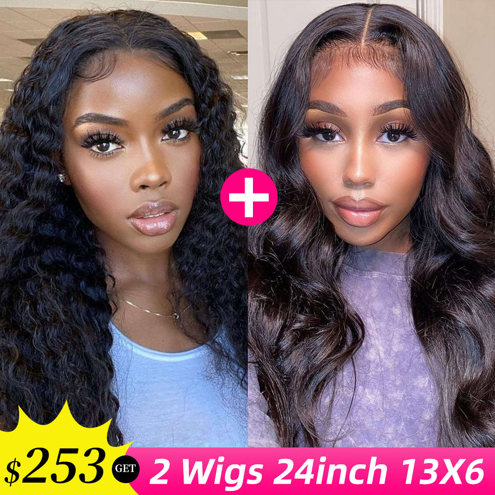 [2Wigs 13x6] Jerry Curly & Body Wave 24 Inches Lace Frontal Wigs