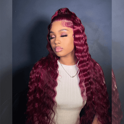 Tuneful Burgundy Color Deep Wave 13x6 5x5 4x6 Glueless Lace Front Closure Human Hair Wigs