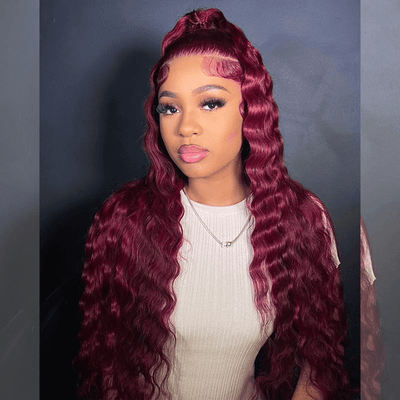 Tuneful Burgundy Color Deep Wave 13x6 5x5 4x6 Glueless Lace Front Closure Human Hair Wigs