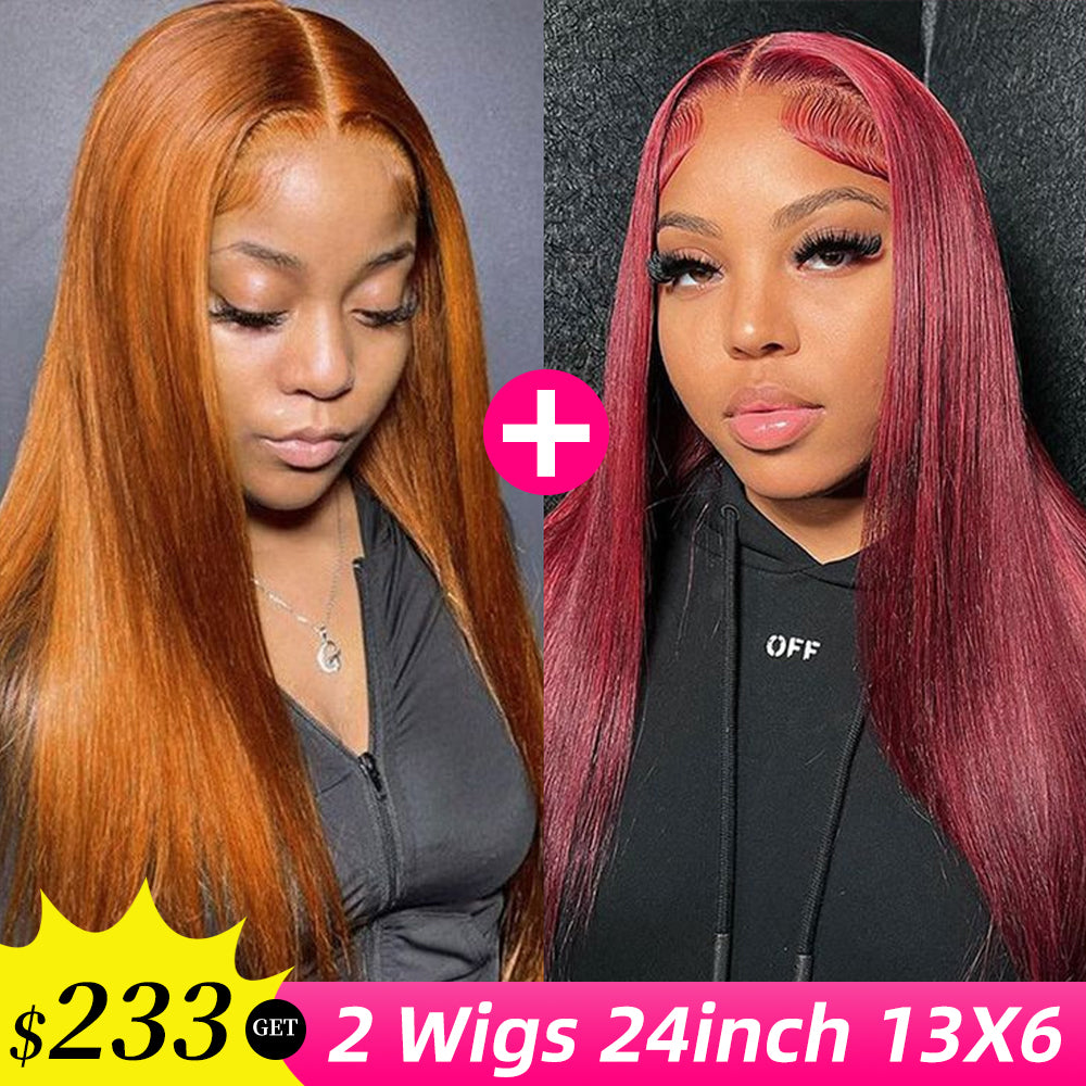 [2Wigs 13x6] Ginger Colored & 99J Colored 24 Inches Lace Frontal Wigs