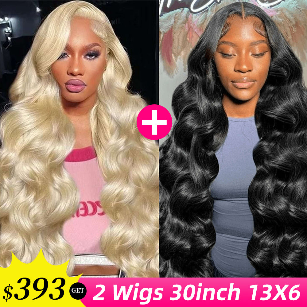 [2Wigs 13x6] Blonde Color & Natural Black Body Wave 30 Inches Lace Frontal Wigs