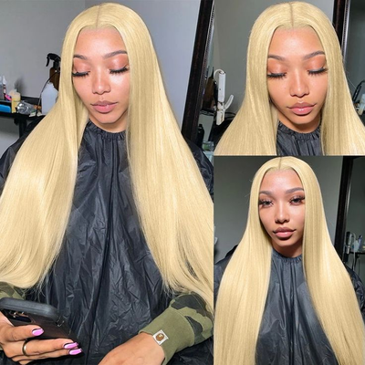 [2Wigs 13x6] Blonde Straight & Natural Black Jerry Curly 24 Inches Lace Frontal Wigs