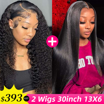 [2Wigs 13x6] Jerry Curly & Straight 30 Inches Lace Frontal Wigs