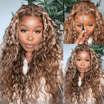 Tuneful Highlight Colored Water Wave 13x6 5x5 6x5 Lace Front Closure Human Hair 180% Density Wigs