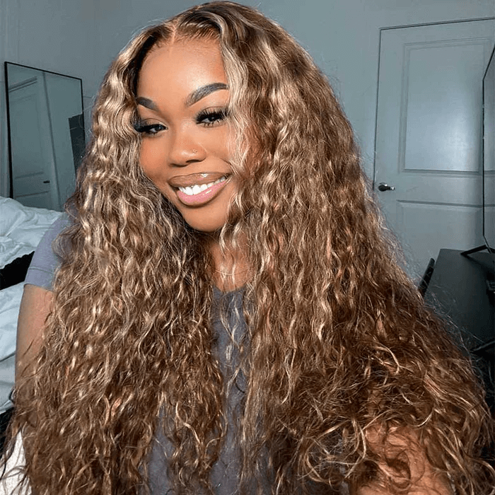 Tuneful Highlight Colored Water Wave 13x6 5x5 4x6 Lace Front Closure Human Hair 180% Density Wigs