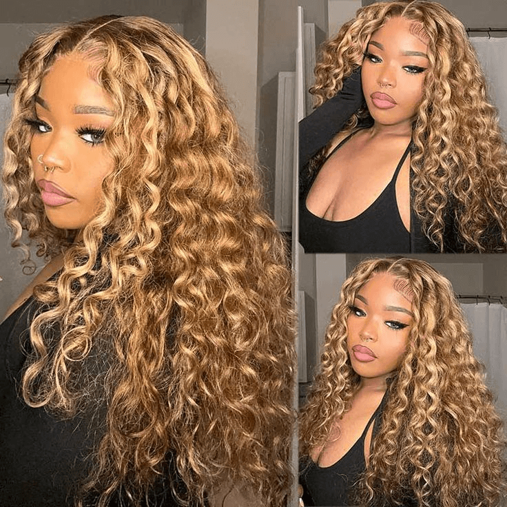 Tuneful Highlight Colored Water Wave 13x6 5x5 6x5 Lace Front Closure Human Hair 180% Density Wigs