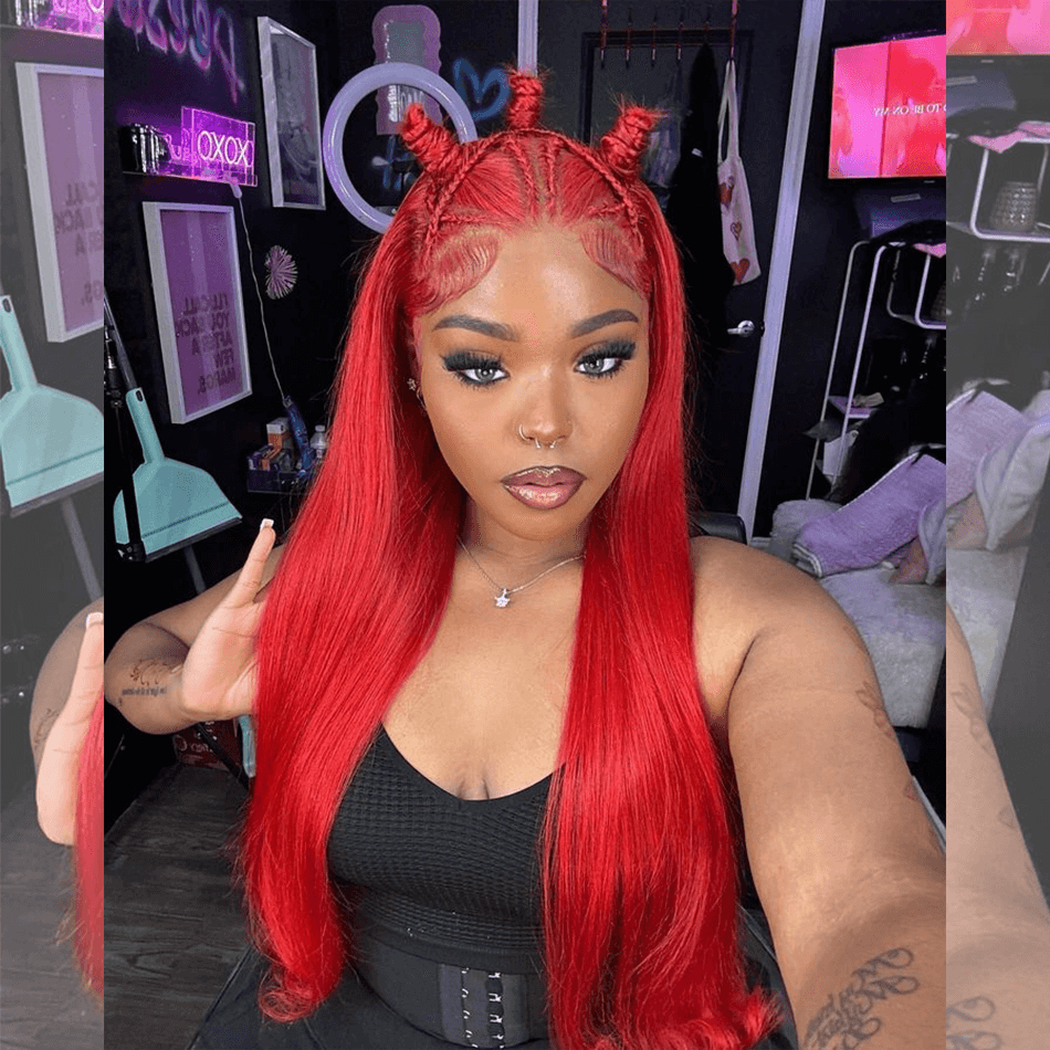 Tuneful Super Deal Red Colored 13x6 Lace Frontal 10A Virgin Human Hair Wigs