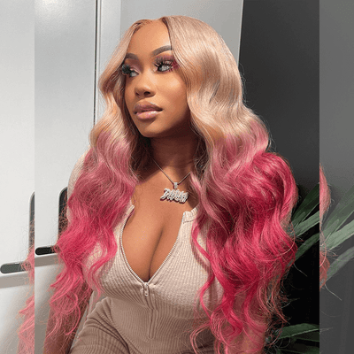 Tuneful Special Customise Ombre Pink Blonde 13x4 13x6 Lace Frontal Body Wave Wigs 210% Density