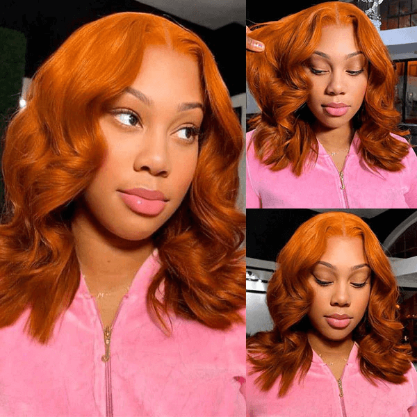 Tuneful Glueless Elegant Ginger Colored 13x6 Lace Front 4x6 Wear Go Human Hair Body Wave Bob  180% Density Wigs