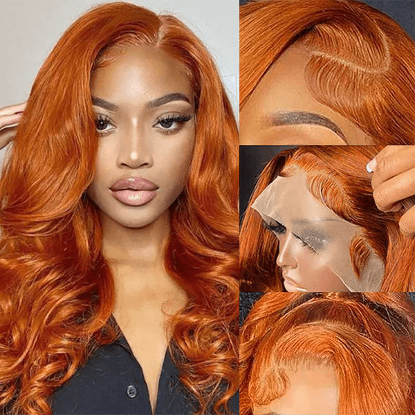 Tuneful Glueless Elegant Ginger Colored 13x6 Lace Front 4x6 Wear Go Human Hair Body Wave Bob  180% Density Wigs