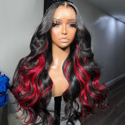 Tuneful Red Highlight Colored 13x6 5x5 4x6 Lace Front Human Hair Body Wave Wigs