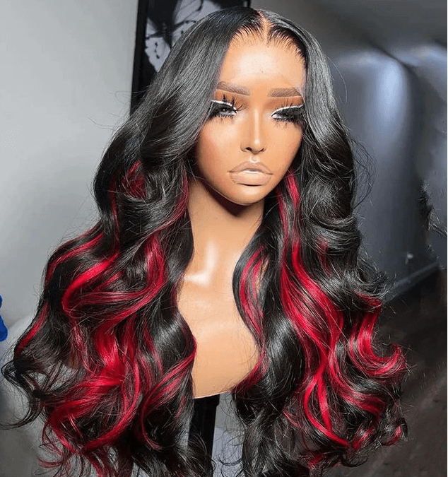 Tuneful Red Highlight Colored 13x6 5x5 4x6 Lace Front Human Hair Body Wave Wigs