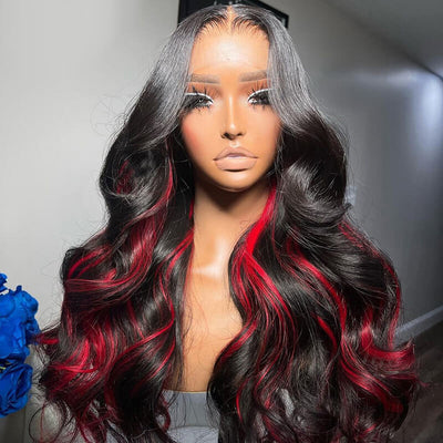 Tuneful Red Highlight Colored 13x6 5x5 4x6 Lace Front Human Hair Body Wave Wigs