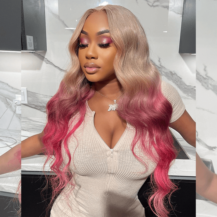 Tuneful Special Customise Ombre Pink Blonde 13x4 13x6 Lace Frontal Body Wave Wigs 210% Density