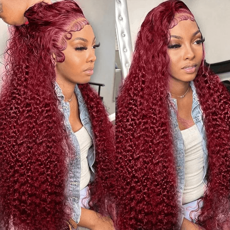 Tuneful Glueless Burgundy Color 13x6 5x5 4x6 Glueless Lace Front Closure Human Hair Wigs Curly Wigs